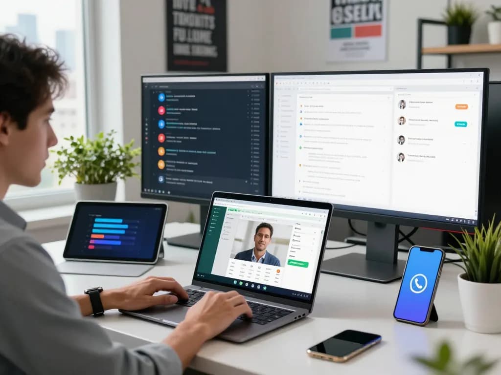 现代科技环境中提升沟通效率的专业工作空间与WhatsApp网页版界面