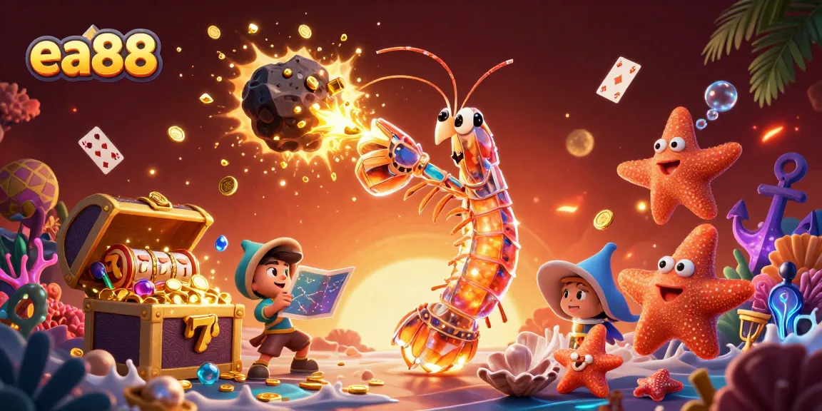 ea88 gamblers revel in an underwater treasure explosion with slot reels and colorful coins.