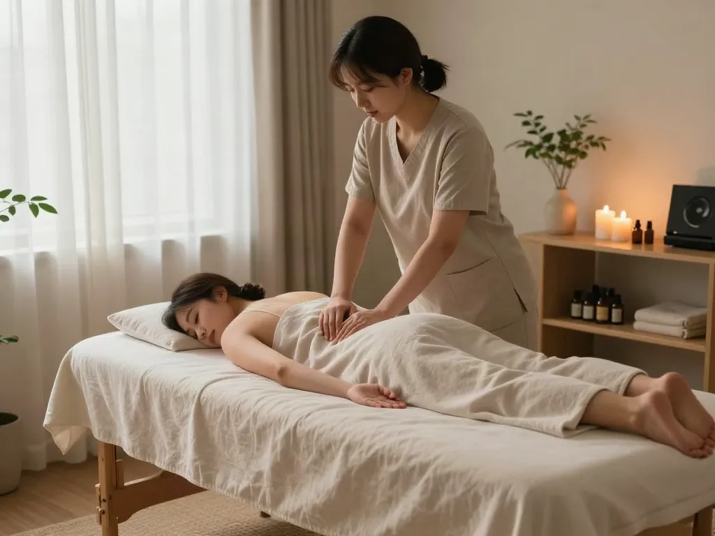 Experience relaxation with a professional 강서구출장안마 in a serene setting featuring calming elements.
