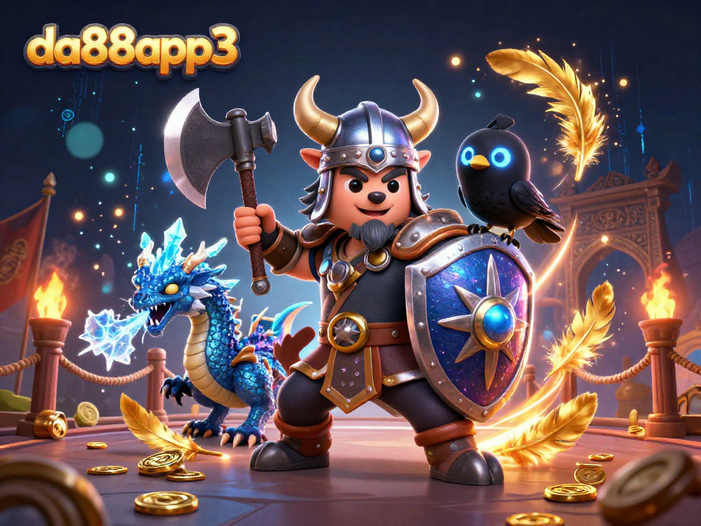 Engage in thrilling gameplay at da88app3 with a vibrant Viking warrior scene enhanced by rich casino elements.