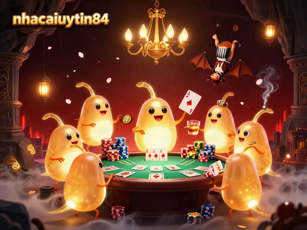 Engage in vivid gameplay at nhacaiuytin84 with glowworm characters illuminating a lively casino scene.