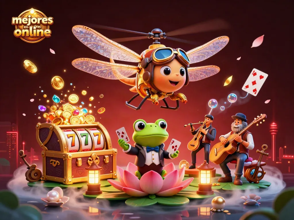 Gana en los mejores casinos online mientras disfrutas de una escena animada llena de diversión y emoción.
