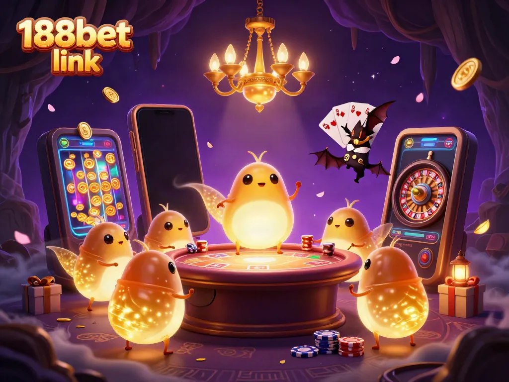 Engage with the vibrant 188bet link scene showcasing animated glowworms in a casino