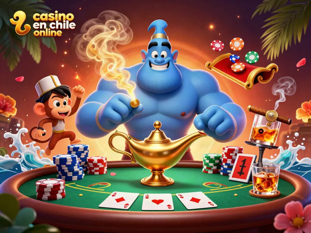 Disfruta del casino en Chile online con una vibrante escena de juego y un genio mágico.