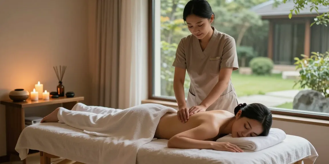 Therapist providing 용인출장마사지 in tranquil spa environment, showcasing relaxation elements.
