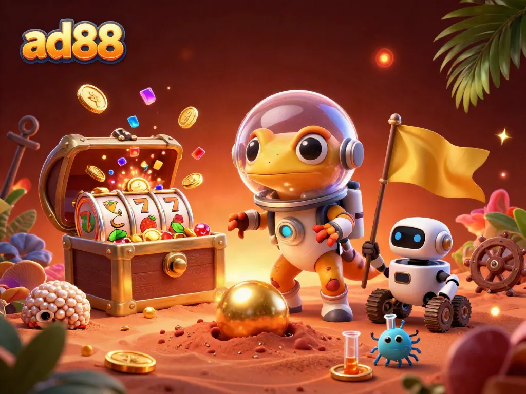 Ad88 players uncover hidden treasures in a captivating 3D casino scene filled with excitement.