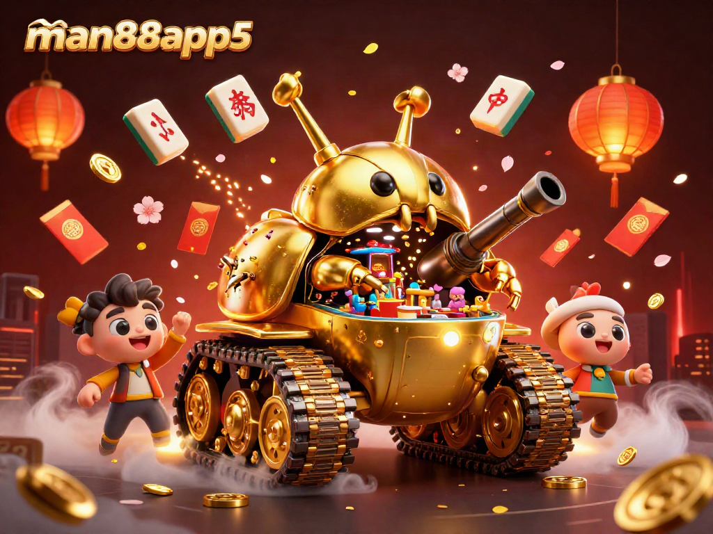 Engage with man88app5 in an immersive casino scene featuring a golden beetle tank and dynamic gaming elements.