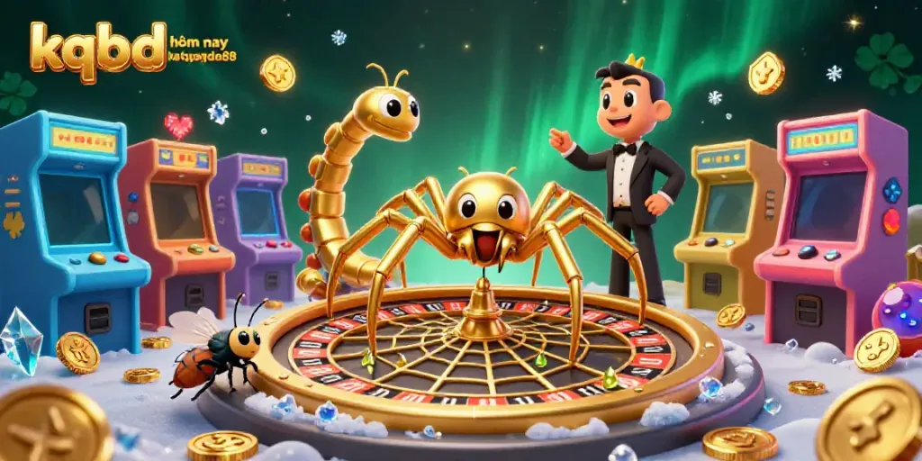 Spin bets with kqbd hôm nay ketquabongda88, showcasing a dynamic casino scene with a spider and a centipede dealer.