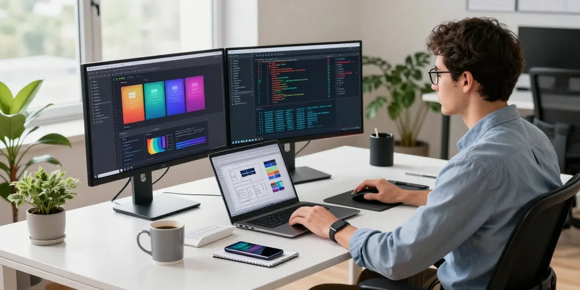 Workspace of a developer showcasing the WPS Official Website with code, design, and tech elements.