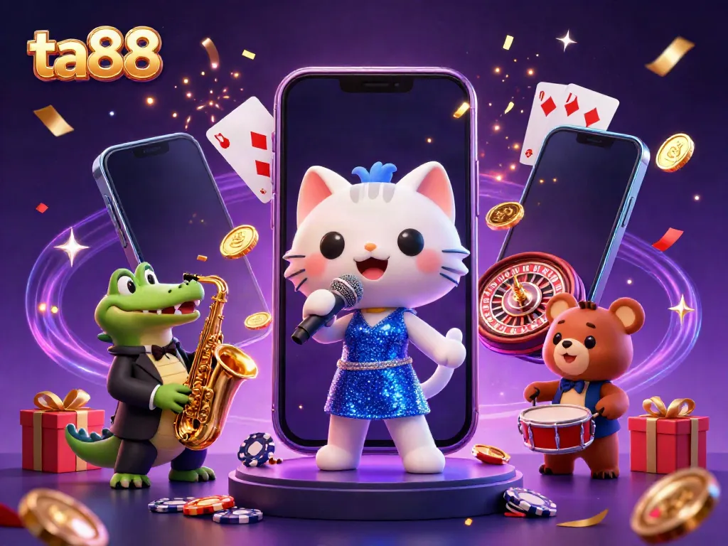 Experience the excitement of ta88 with vibrant characters and dynamic casino elements in a captivating digital illustration.