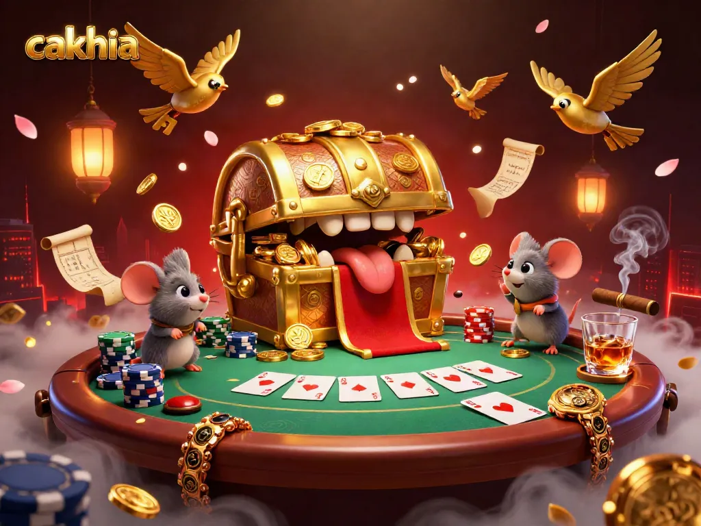 Cakhia brings excitement with a dynamic gambling scene featuring cartoon characters around a poker table, thriving with rich details.
