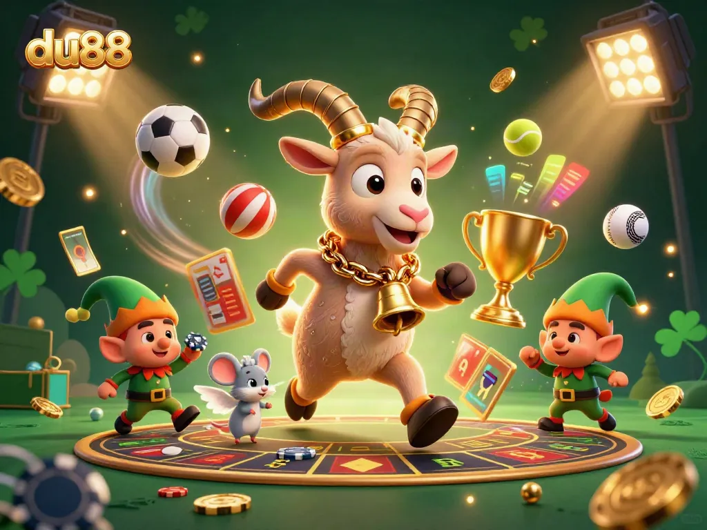 Engage in exciting gameplay at du88, with festive characters in a lively casino scene.
