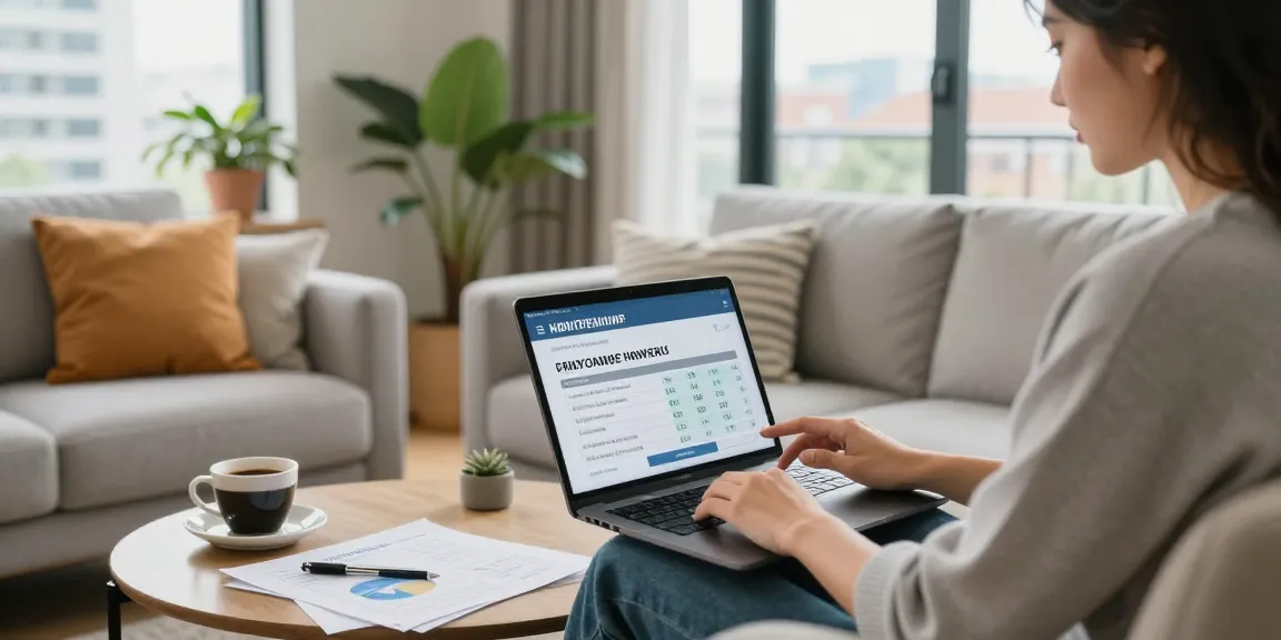 Calcular hipoteca in a modern living room setting with a laptop and cozy atmosphere.