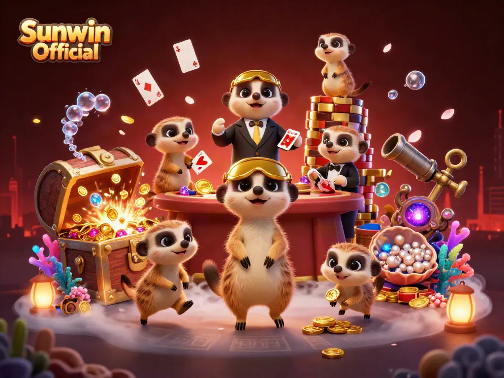 Experience the excitement of Sunwin Official with meerkats running a vibrant casino operation filled with treasures.