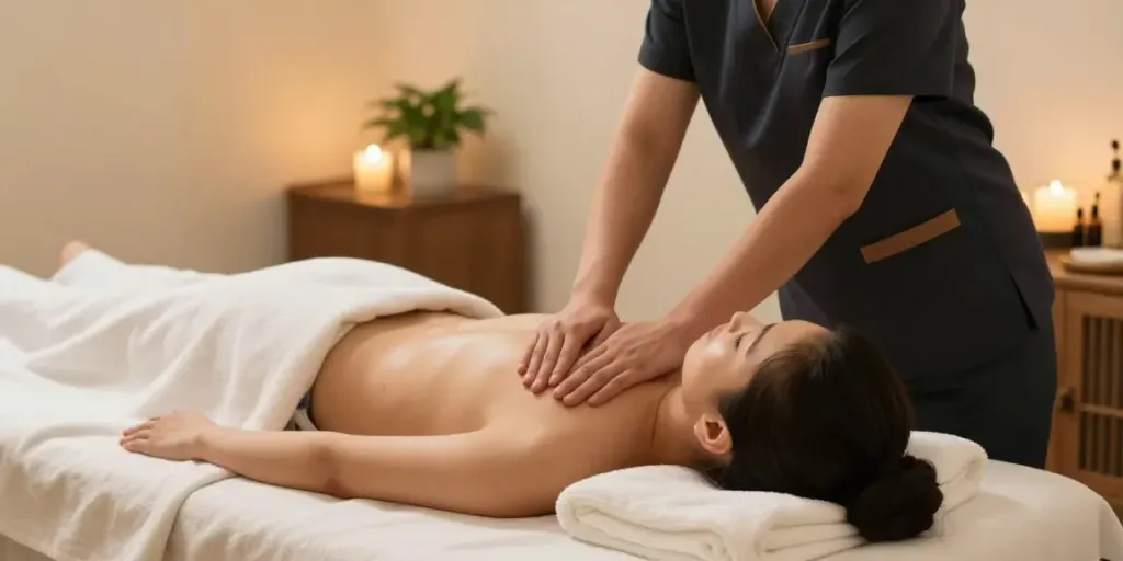방이동출장안마 service in a calming home massage setting with a therapist at work.