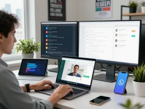 现代科技环境中提升沟通效率的专业工作空间与WhatsApp网页版界面