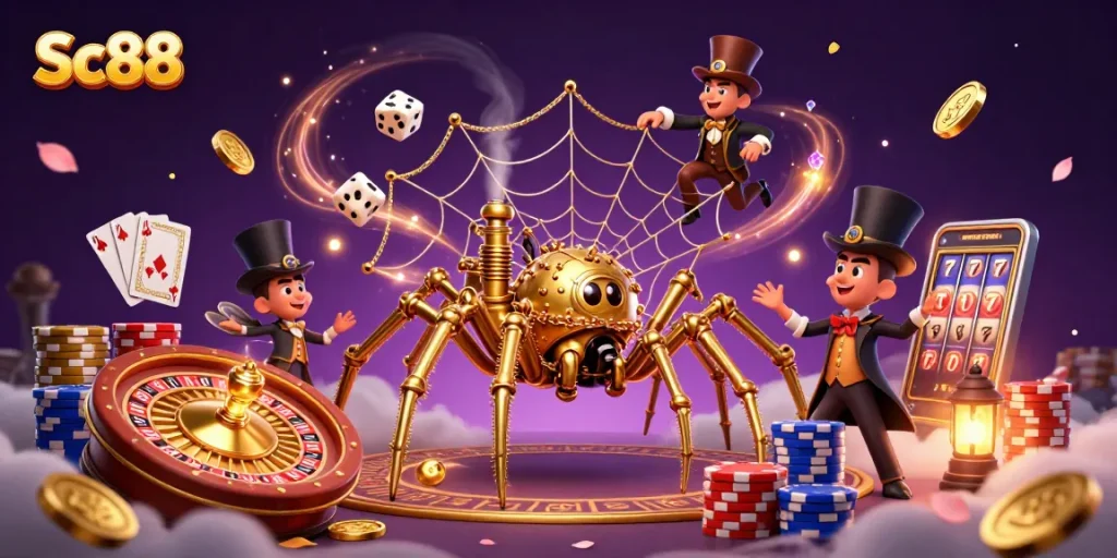 Experience the thrill at Sc88 with vibrant golden games and engaging characters in a lively casino setting.