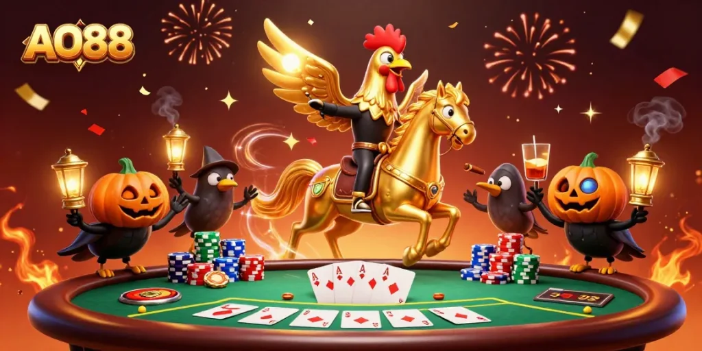 AO88 captivates players with a vibrant casino scene packed with action and excitement.
