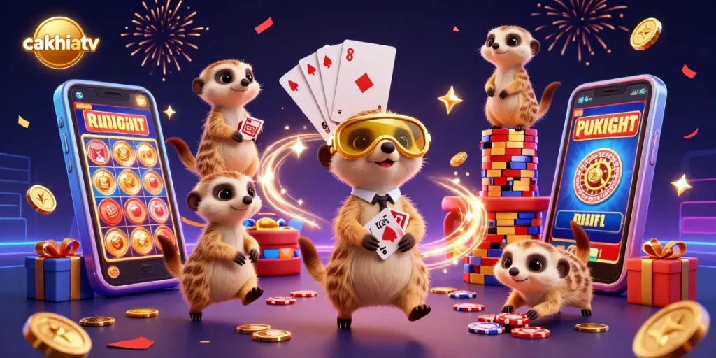 Experience top-notch gaming thrills with cakhiatv's vibrant casino action, featuring dynamic meerkat characters.