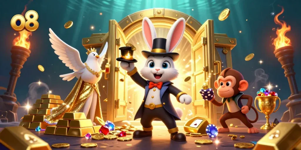 Engage with the magical world of o8 as a magician rabbit and friends unveil treasures!