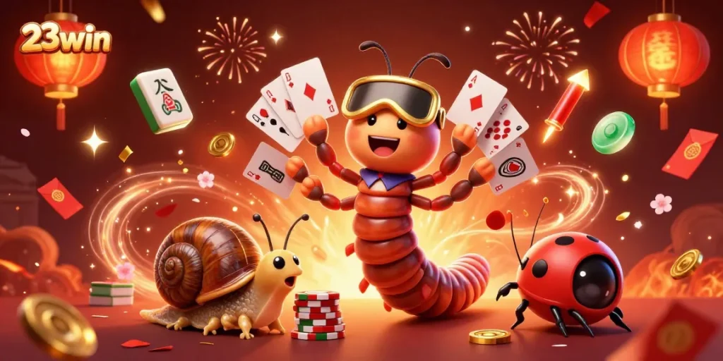 Experience the excitement of 23win’s games with vibrant characters and elements at a lively digital casino.