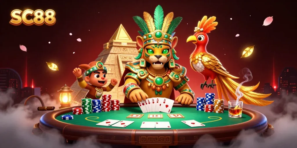 Engage with strategic gameplay at SC88 Casino featuring colorful poker elements.
